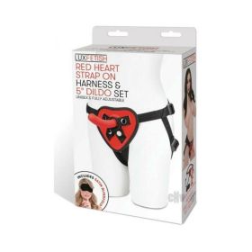 Lux Fetish Red Heart Strap On 5 In. Dildo Set