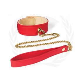 Spartacus Plush Lined Pu Red Collar And Chain Leash