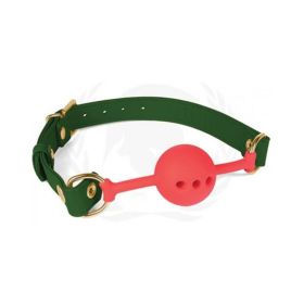Spartacus 46 Mm Red Silicone Ball Gag With Green Pu Strap
