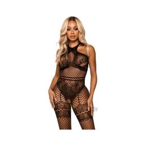 Seamless Net Halter Bodystocking Os Blk