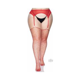 Rhinestone Fishnet Stockings 1x/2x Red