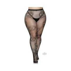 Lace Skull Fishnet Tights 1x/2x Black