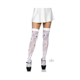 Sugar Skull Net Thigh Highs Os White