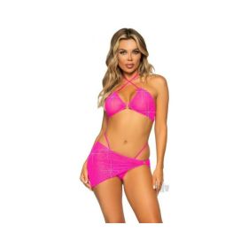 Rhinestone Bra Gstring Sarong 3pc Lg Pnk