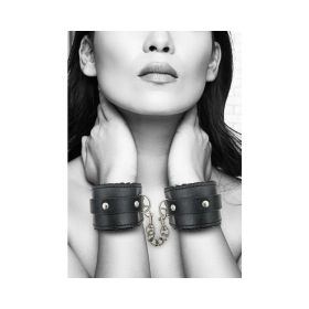Ouch Plush Bond Leather Hand Cuffs Blk