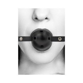 Ouch! Black & White Breathable Ball Gag With Bonded Leather Straps Black