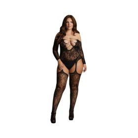 Shots Le Desir Criss Cross Neck Suspender Bodystocking Black Qs