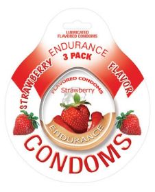 Lubricated Flavored Endurance Condoms 3 Per Pack Strawberry