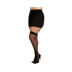 Dreamgirl Diamond-net Fishnet Thigh-highs With Vinyl Bowtie Accent Black Osq