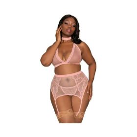 Dg Bra Garterbelt & G-string Pink Queen
