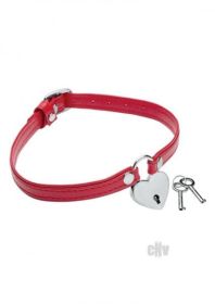 Heart Lock Leather Choker With Lock And Key - Red