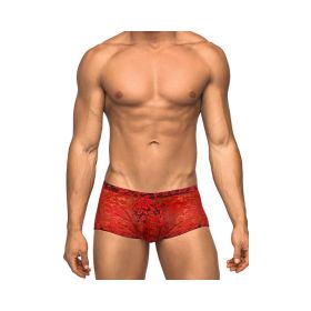 Male Power Stretch Lace Mini Short Red Small